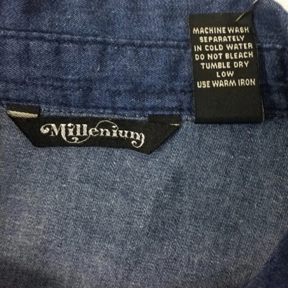 Millenium Dark Blue Chambray Cotton 3/4 Sleeve Button Front Dress Womens 2X - Picture 10 of 11